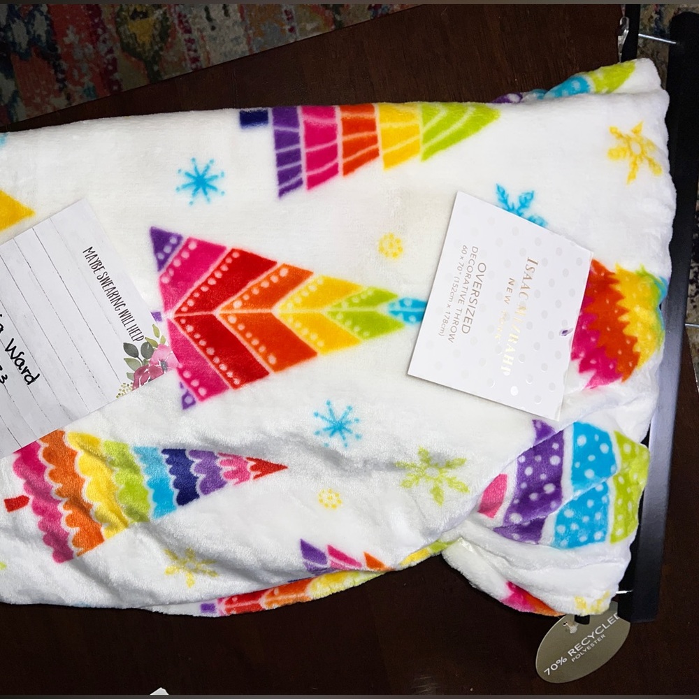 Isaac Mizrahi New Rainbow Christmas Tree throw blanket SUPER SOFT pride neon